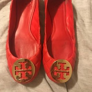 Authentic Tory Burch Coral Quilted Reva Flats